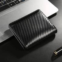 Men Carbon Fiber Wallet RFID Blocking Short Bifold Wallet Zipper Coin Pocket Card Holder Slim ID Window juoda