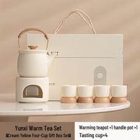 Cream Yellow Ceramic Teapot & Warmer 4-Cup Set