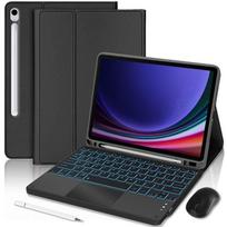 Keyboard Case for Samsung Galaxy Tab S9, Black PU Leather with Backlit Bluetooth Keyboard + Mouse + Stylus