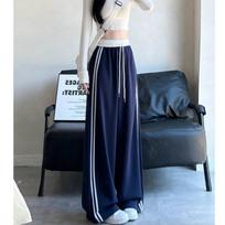 Southeast Asia Exclusive: Women’s Retro Color Block Sweatpants - Loose, Wide-Leg, Spring/Autumn Style M [95-105 Jin] tamsiai mėlyna spalva