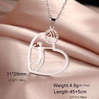 Lucktune Heart Shape Volleyball Girl Pendant Necklaces for Women Stainless Steel Gym Sports Enthusiasts Neck Chain Jewelry Gifts gray