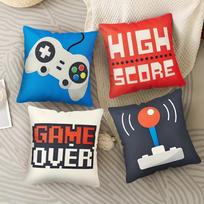 4Pcs Retro Video Game Theme Digital Printing Pillow Cover Short Plush Suitable Living Rooms Bedrooms Sofas Throw Cushion Cover Peach skin 18*18(CM)-4Pcs