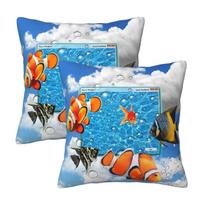 Swimming Frutiger Aero Fish 2 Pcs Square Pillowcase Pillow Cover Cushion Decor Comfort Throw Pillow For Home Bedroom Peach skin 18*18(CM)-2Pcs