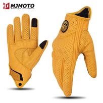 Retro geltonos odinės motociklininko pirštinės vyrams moterims kvėpuojančios perforuotos motociklininkų lenktyninės pirštinės lietimui jautrus… Daugiau orange