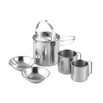 STARCAMP 5-Piece Stainless Steel Cookware Set Outdoor Picnic and Camping Mess Kit with Tableware and Cutlery šviesiai pilka spalva