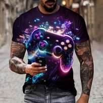 Men's artistic color entertainment game controller pattern line splicing T-shirt 3D printing casual short sleeved fashionable pe 5XL