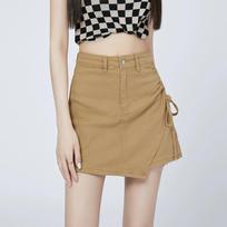 Drawstring High Waist Denim Skirt for Women Summer Casual A-line Shorts Skirt Jeans Y2k Female Clothing Khaki Blue Black S chaki