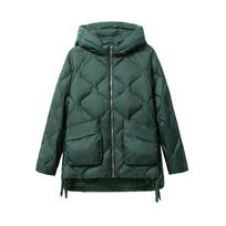 Winter Women White Duck Down Jacket Casual Loose Fashion Outwear Hooded Puffer Coat Short Light Warm Parka XS žalia