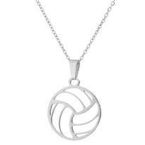 European & American Sports Series Volleyball Necklace: Fashionable Stainless Steel Geometric Round Pendant Winter Sweater Chain