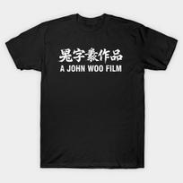 Men Black Print T-shirt A John Woo Film No-Cut Heat Transfer Print Cotton Tshirt M juoda