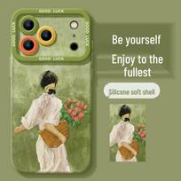 Lanyard Silicone Soft Case for iPhone 13-17 Series iPhone 15 Pro beige