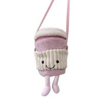 Milk Tea Cup Bag Plush Cute Smiling Face Crossbody Bag Zipper Closure Crossbody Purse Novelty Shoulder Bag for Girls rožinė