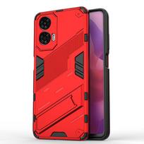 Motorola Moto G24 G04 G04s E14 Punk Armor Smūgiams Atsparus Buferis Tvirtas Gumuotas PC Pritaikytas Atlenkiamas Dėklas Stovas Laikiklis Dangtelis Korpusas Moto G24 raudona