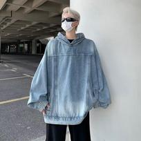 Unisex retro skalbto džinsinio audinio striukė su gobtuvu: Madingas, Atsitiktinis, Universalus megztinis vyrams ir moterims Medium šviesiai mėlyna spalva