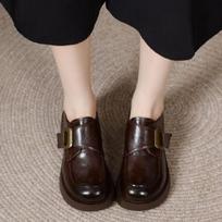 Platform soled Velcro loafers women's 2025 new autumn retro British style black versatile thick heel small leather shoes 35 ruda