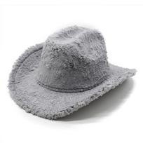 Plush Western Cowboy Hat Woolen Hat Men'S And Women'S Top Hats Big Eaves Thermal Felt Hat M（56-58cm） pilka spalva