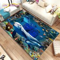 3D Iliuzija Jūros dugnas Povandeninis pasaulis Delfinų Ryklių Kilimas, Kilimas svetainei Miegamajam Sofai Prieangio Kilimėlis, Neslystantis Grindų Kilimėlis 40cm x 60cm