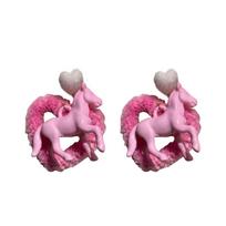 Elegant Horse Ear Cuffs/Ear Studs with Heart Pendant Earrings for Fashion Lovers Fashionable Resin Jewelry for Girls