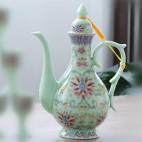 Antique-Style Ceramic Wine Decanter Set with Small Cups & Tall Stem Cups