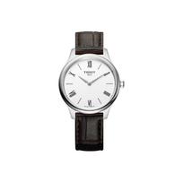Tissot Elegance serijos kvarcinis laikrodis, atsparus vandeniui iki 30 metrų, 31 mm, baltas ciferblatas, nerūdijančio plieno korpusas, odinė apyrankė T063.209.16.038.00 Silver Watch Case