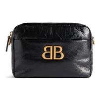 Balenciaga Monaco Vintage Gold Metal Logo Zipper Camera Bag Women Shoulder Bag Black 8064592AAR81000 Basic Set (Bag+Dust Bag)