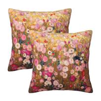 Gustav Klimt Pink Flower Garden 2 Pcs Square Pillowcase Pillow Cover Cushion Decor Comfort Throw Pillow For Home Living Room Peach skin 18*18(CM)-2Pcs