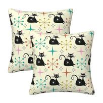 Mid Century Black Atomic Cat With Starbursts 2 Pcs Square Pillowcase Pillow Cover Cushion Comfort Throw Pillow For Living Room Peach skin 18*18(CM)-2Pcs