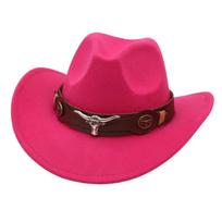 Woolen Western Cowboy Hat Solid Color Party Cosplay Hat Simple Cowgirl Jazz Hat  Bucket Hats rožinė
