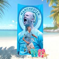 Erling Haaland Soccer Beach Towel - World Cup Souvenir, Jumbo Size Soft Absorbent Towel for Pool, Swim, Gifts 70×140cm balta