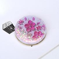 Portable Double-Sided Folding Cosmetic Mirror With Flowing Sparkling Sand Female Gifts Mini Makeup Mirror Compact Pocket Mirrors rožinė