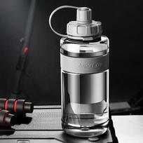 2 litrų didelis vandens butelis su šiaudeliu 2L/1.5L/1L didelės talpos mokyklai, sporto salės, sportui, gėrimo buteliai, be BPA, fitnesui 1000ml pilka spalva