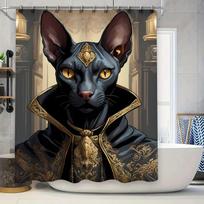 Luxurious Cat Shower Curtain with Royal Velvet Gold Trim Perfect for Bathroom Decor 90x180cm