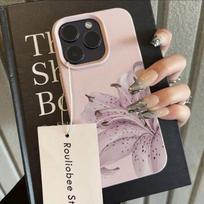 Purple Lily Flower Pattern Lychee Texture Phone Case For iPhone 17 Pro Max 16 Plus 15 Pro 14 13 12 11 XS XR 17Air Soft Cover iPhone 12