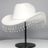 Large Size Western Cowboy Hat Jazz Performance French Style Hat New Water Diamond Tassel Hat  Women balta