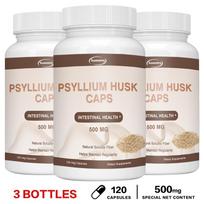 Psyllium lukštų kapsulės, 500 mg, natūralus maistinis skaidulas, lengvai įsisavinamas, tinka tiek vyrams, tiek moterims. 120*3