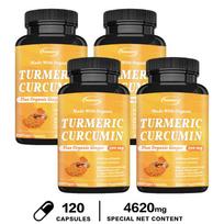 Organic turmeric, curcumin capsules, 500mg, formulated with organic ginger, nutritional supplement, suitable for both men and women. 120*4
