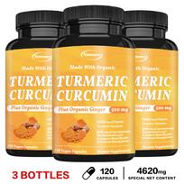 Organic turmeric, curcumin capsules, 500mg, formulated with organic ginger, nutritional supplement, suitable for both men and women. 120*3