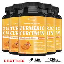 Organic turmeric, curcumin capsules, 500mg, formulated with organic ginger, nutritional supplement, suitable for both men and women. 120*5