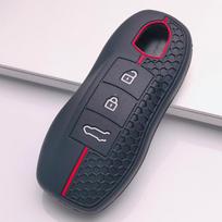 Silicone Key Cover for Porsche Cayenne Macan Panamera 911 Boxster Cayman Taycan 718 Spyder GT3 RS Honeycomb Texture Racing Stripe Remote Key Protector juoda