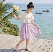 Girls Summer Short Sleeve Tutu Dress Set for Big Kids Princess Skirt 120