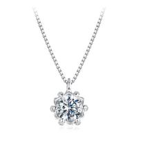 Flower Buds Moissanite Necklace, Sterling Silver Halo Pendant Necklace with Box Chain for Women Romantic Gift