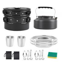 Oem Outdoor Camping Set Pot Plus Teapot Stainless Steel Cup Plate Meal Bag Set Portable Cookware juoda
