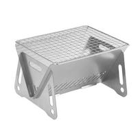 S Size Hiking Foldable Oven Charcoal BBQ Grill Portable Barbeque Camping Stove (Silver,22 x 17 x 13cm) sidabras