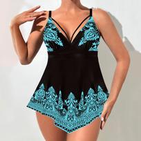 Moteriški paplūdimio drabužiai Vasarinis tankinis Viengarsis maudymosi kostiumėlis Dvidalis bikinis Didelis dydis 1XL mėlyna