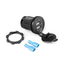 12V Dual USB Port Car Charger Ports Waterpoof 12V Cigarette Lighter Socket Power Outlet with LED Light for Motorcycle Car Charge