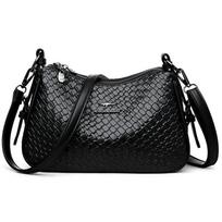 New simple woven pattern messenger women's bag large capacity soft leather texture shoulder bag versatile popular hand carry armpit bag juoda