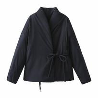 Double-lapel Kimono-style Jacket Women's Autumn and Winter New Fashion Jacket Warm Casual Simple Cotton Jacket XS juoda