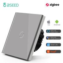 BSEED Zigbee 1/2/3 klavišų jutikliniai jungikliai Išmanusis sieninis šviesos jungiklis Tuya Google Smart Life Alexa programėlės valdymas Stiklo panelė Be neutralaus laido EU standard