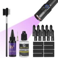 3-5s Curing UV Hair Glue Hair Extensions Tools Kit 30g UV Glue with 30ml Hair Bonding Glue Remover Big Power 20W UV LED Lamp UV Hair Guard Sheet A set