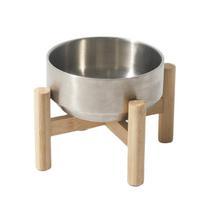 Wooden Stand Stainless Steel Dog Bowl Rust-proof Tilt-proof Pet Feeding Bowl Elevated Double Layer Pet Feeder for Puppy Dog Cats